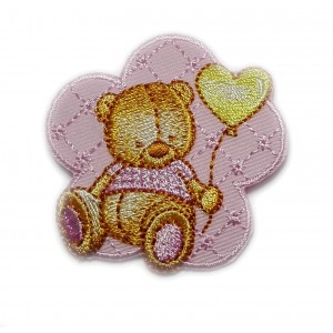 Iron-on Patch - Teddy Bear on Pink Flower